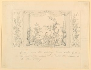 Tegning, The Royal Pavilion, Brighton, blå (sydlige) salon, forslag til vægdekoration, ca. 1820 af Frederick Crace
