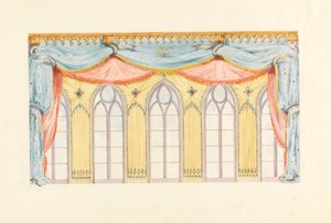 Tegning, vinduesdekoration, sandsynligvis til østvæggen i musiklokalet, Royal Pavilion, Brighton, 1820 af Frederick Crace