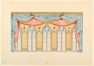 Tegning, vinduesdekoration, sandsynligvis til østvæggen i musiklokalet, Royal Pavilion, Brighton, 1820 af Frederick Crace