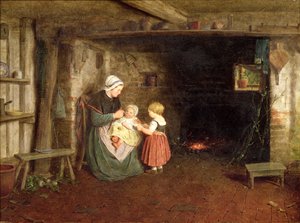Forventning: Interiør af et sommerhus med en mor og børn, 1854