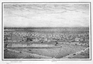 Esplanade Row og moske, panorama af Calcutta, Indien, c1840