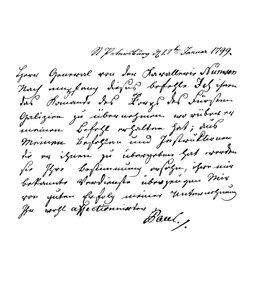 Brev af Paul I, Ruslands kejser, til general Numsen, 1799 1865.