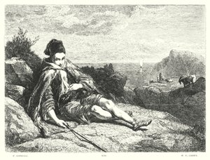 Lord Byrons barn Harold, Canto II, strofe 52 (gravering) af Frederick Goodall