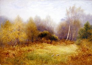 Kaniner i en skovlysning (akvarel på papir)