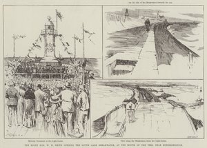 The Right Honourable W H Smith åbner South Gare Breakwater, ved The Mouth of the Tees, nær Middlesbrough af Frederick Henry Townsend