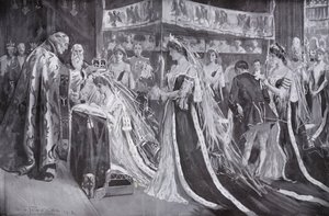 Kroningen af dronning Alexandra, konsort af kong Edward VII, af ærkebiskoppen af York, Westminster Abbey, London af Frederick Henry Townsend