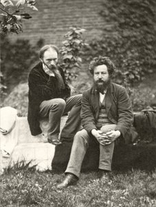 Portrætfotografi af Sir Edward Burne-Jones (1833-98) og William Morris (1834-96) af Frederick Hollyer (1837-1933) (sepiafoto)