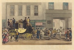 The Blenheim, Leaving the Star Hotel, Oxford af Frederick James Havell after George Havell