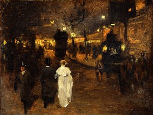 Charing Cross Road at Night, London, ca. 1905 (olie om bord)