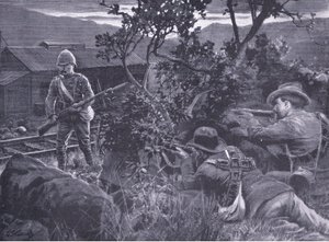 Degenereret krigsførelse: Boers snigskytte en skildvagt, fra After Pretoria: The Guerilla War udgivet af Harmsworth Bros Limited, 1901