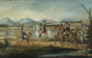 Washington gennemgår den vestlige hær i Fort Cumberland, Maryland, efter 1795.