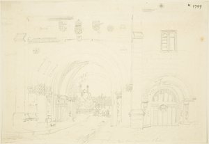 Abbey Gatehouse of Bristol Cathedral, Looking South (blyant på papir) af Frederick Mackenzie