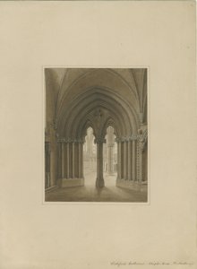 Interiør af Lichfield Cathedral - Chapter House-døråbning: sepia-tegning og [c 1820] af Frederick Mackenzie