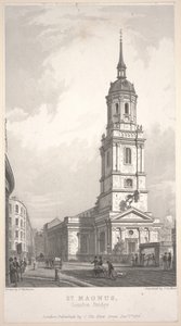 St. Magnus, London Bridge, gravering af John Henry Le Keux (1783-1846) af Frederick Mackenzie