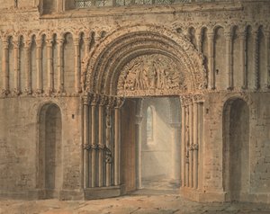 The West Door, Rochester Cathedral, Kent af Frederick Mackenzie
