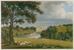 Udsigt over Burghley House, sæde for markisen af Exeter, indgraveret og udgivet af Robert Havell (1769-1832), 1819 (farvegravering)