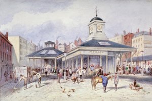 Udsigt over Newgate Market på Paternoster Square, City of London, 1836.