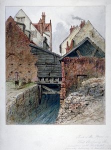 Udsigt fra bagsiden af et hus i Chick Lane, der viser Fleet Ditch, City of London, 1844