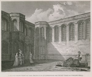 En sydvestlig udsigt over den vigtigste firkant eller gårdhave i Crosby Hall af Frederick Nash