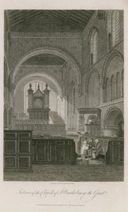 Interiør af St Bartholomew den Store Kirke af Frederick Nash
