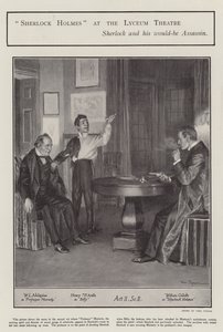 En forestilling af Sherlock Holmes på Lyceum Theatre, London (litho)