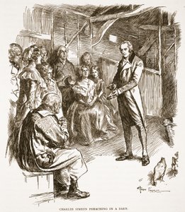 Charles Simeon prædiker i en lade, illustration fra 
