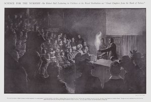 Sir Robert Ball holder foredrag for børn på Royal Institution (litho) af Frederick Pegram