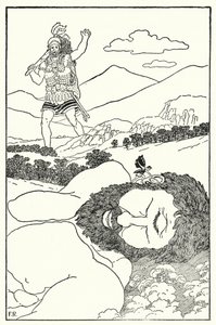 Pygmæen råbte ind i Antaeus øre, at en anden kæmpe var på vej (litho)