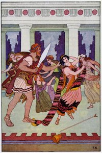 Ulysses greb fortrylleren ved hendes smukke ringlets (farve litho)