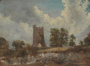 Landskab med en kirke af Frederick W. Watts