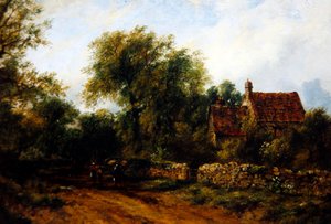 Landskab med figurer, ca. 1840 (olie på lærred) af Frederick Waters Watts