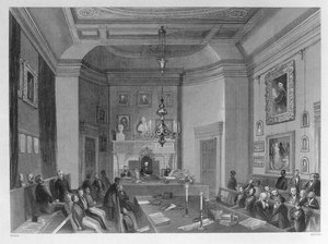 Udsigt fra Somerset House med et møde i Royal Antiquarian Society, ca. 1840