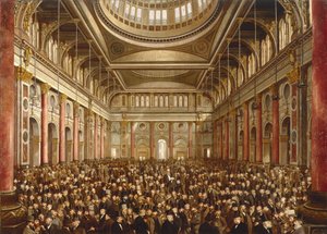 Interiør af Manchester Exchange af Frederick and Saunders H.L. (19th Century) Sargent