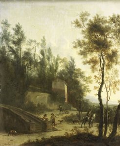 Italiensk landskab med jægere af Frederick de (manner of) Moucheron