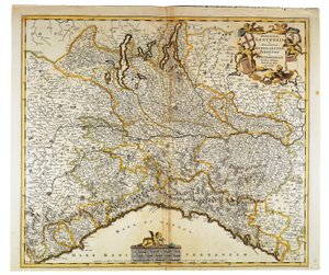 Republikken Genova, Hertugdømmet Milano, Parma og Monferrato, Kort af Frederik de Wit, Amsterdam, Kobberstik af Frederick de Wit