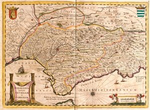 Kort over Andalusien med Sevilla og Cordoba (Spanien) (radering