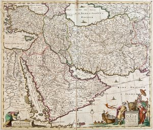 Kort over Persien (Iran), Armenien, Anatolia (Tyrkiet)) og Arabien (Arabisk halvø: Saudi -Arabien, Kuwait, De Forenede Arabiske Emirater, Oman, Qatar, Yemen, Bahrain) (ætsning