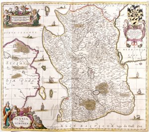 Kort over Skåne (Sverige) (radering af Frederick de Wit