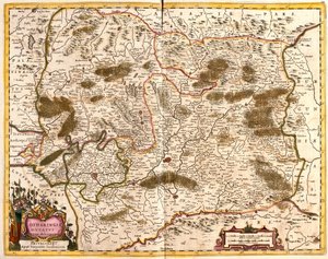 Kort over hertugdømmet Lorraine (Frankrig) (radering af Frederick de Wit