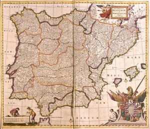 Kort over Den Iberiske Halvø, Spanien og Portugal (radering