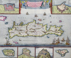 Kort over øen Candia (Kreta) med havnen Herakleion, ca. 1680