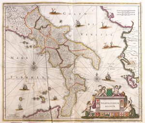 Kort over det napolitanske kongerige (Italien) (radering af Frederick de Wit