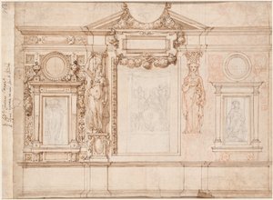 Design til en vægdekoration med indsatte skitser efter Raphael (verso) af Frederico Zuccaro
