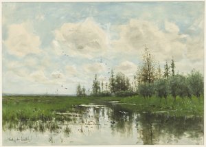 Pool med træer og eng af Fredericus Jacobus van Rossum du Chattel
