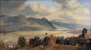 Udsigt over Siebengebirge med Königswinter og ruinerne af Frederik Hansen Sodring