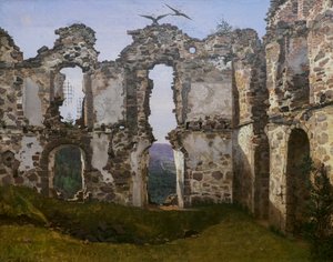 Ruinerne af Brahehus i Sverige, studie, ca. 1832 (olie på lærred) af Frederik Hansen Sodring