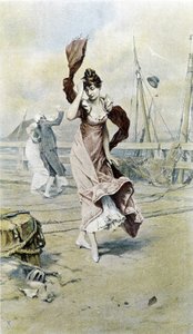 Kvinde ved havet - allegori om det tidlige forår, kalender illustreret af Hubert Dys, malet af F.H. Kaemmerer af Frederik Hendrik Kaemmerer