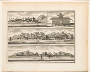 Tre fæstninger på Ambon Hila, og fæstningerne Amsterdam / Hila Nye mauriske tempel / Forterne Rotterdam på Larike / De Pas Baguwala og Vesting Middelburg (titel på objekt)