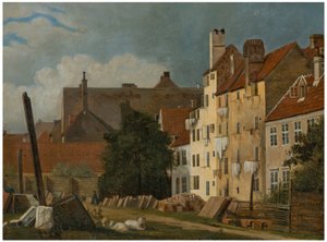View of Marmorpladsen, Copenhagen (Partie af Marmorpladsen i Kjöbenhavn) af Frederik Sødring