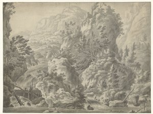 Bjerglandskab med vandfald